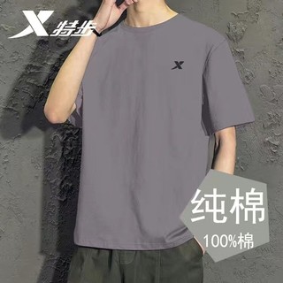 XTEP 特步 t恤短袖男纯棉夏季新款官方正品男士圆领T恤透气宽松运动上衣