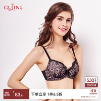 GUJIN 古今 3/4褶皱网纱印花罩杯薄款聚拢文胸罩内衣女  0G8870 豹纹棕 70B