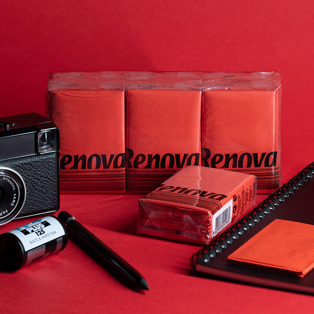 Renova 红色手帕纸单条 4层 便携式纸巾 1条（6小包）