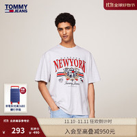 TOMMY JEANS 24早秋男纯棉美式复古徽章印花宽松短袖T恤DM0DM18525 浅灰色PJ4 L （：150-170斤）