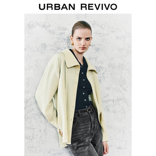 URBAN REVIVO UR2024秋冬女装休闲简约连帽抽绳开襟衬衫UWG240234 卡其 XS