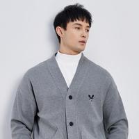 GIXX男装品牌刺绣秋冬商务V领排扣针织衫休闲开衫毛衣外套男