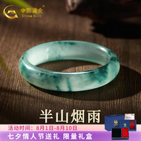 中国黄金(CHINA GOLD)金丝玉手镯天山翠冰透飘花翠绿玉镯子 【圈号58-60mm】