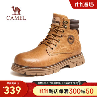 CAMEL 骆驼 牛皮厚底工装鞋马丁靴男 G13W076028T 驼色 内里加绒