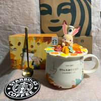 星巴克（Starbucks）杯子杯子秋日森林萌狐萌兔咖啡杯大容量带盖喝水陶瓷马克杯+勺+垫 萌兔礼盒+勺+垫