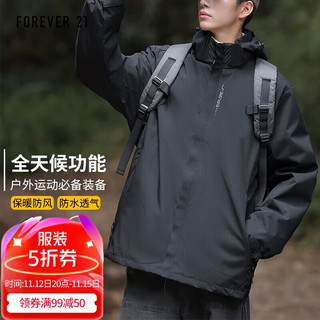 FOREVER 21 FOREVER21男士冲锋衣男户外防暴雨登山服可拆洗帽夹克外套