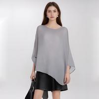 女式圆领宽松不规则纯色轻透毛衣
