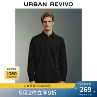 URBAN REVIVO UR2024秋季男装轻熟风贴袋斜纹纯色开襟衬衫UMM240010 正黑 XS