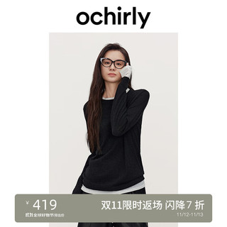 ochirly 欧时力 可机洗澳大利亚100%美丽诺羊毛假两件毛衣24秋冬新 深灰 M