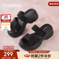 TEENMIX 天美意 凉拖外穿厚底舒适懒人时尚外穿百搭拖鞋女2024夏新KT008BT4 黑色 34