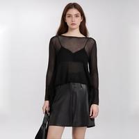 女式时尚圆领宽松纯色轻透毛衣