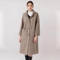 女士简约大气百搭翻领弹力针织长款大衣