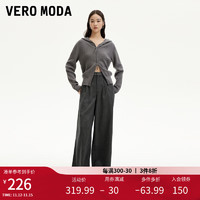 VERO MODA VEROMODA牛仔裤女2024秋季女装新条纹高腰宽松阔腿拼接牛仔裤时尚通勤 深牛仔灰色 155/60A/XS