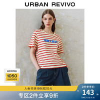 URBAN REVIVO 女装都市学院风撞色条纹刺绣短袖T恤 UWU440158 红色条纹 M