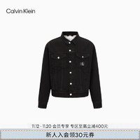 卡尔文·克莱恩 Calvin Klein Jeans秋冬男士时尚简约LOGO布标翻领夹棉牛仔外套J321273 1AP-黑色 L