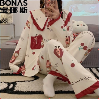 BONAS 宝娜斯 女士娃娃领睡衣家居服两件套 图案可选