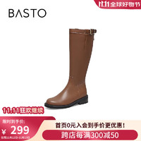 BASTO 百思图 2022冬季新款商场同款时尚潮流骑士靴瘦瘦靴女长靴MD550DG2 棕色 39