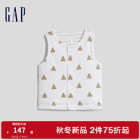 Gap 盖璞 新生婴儿秋季2023新款可爱小熊印花夹棉背心771437儿童装外搭马甲 白色 80cm(12-18月) 偏小，选大一码