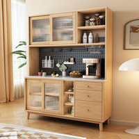 MaiLin 迈林 现代简约全实木餐边柜一体靠墙客厅家用岩板茶水柜酒柜收纳储物柜 长1.6*宽0.4*高2米 原木色+电轨