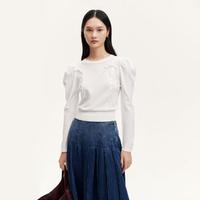 VERO MODA 针织衫女24秋芭蕾风泡泡袖绑带圆领短款针织上衣