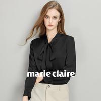 Marie Claire 嘉人 缎面内搭衬衫女2024秋冬季新款长袖高级感衬衣气质蝴蝶结上衣