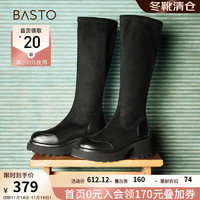 BASTO 百思图 2024冬季时尚街头弹力靴粗高跟女长靴M5201DG4 黑色 37