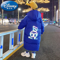 Disney 迪士尼 儿童羽绒服男童中长款中大童男孩2022新款加厚冬季外套冬装换新 克莱因蓝 140cm