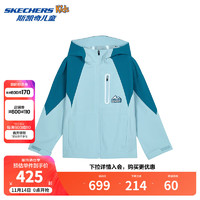 SKECHERS 斯凯奇 童装春秋儿童梭织连帽外套男童防水防风冲锋衣P324B013 勿忘我灰蓝/02VX 120cm