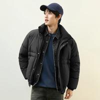 gxgjeans 冬牛仔拼接黑色立领羽绒服男式羽绒服男青少年