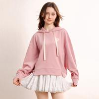 撞色爱心连帽卫衣24年秋季肌理感织帽绳侧开叉短款上衣