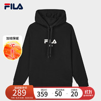 FILA 斐乐男女款连帽卫衣2024冬时尚休闲宽松加绒针织上衣 正黑色-BK 170/92A/M