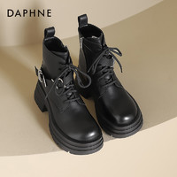 DAPHNE 达芙妮 厚底马丁靴女2024新款秋冬英伦风机车短靴小个子增高靴子女