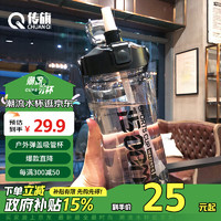 传旗 运动水壶男女水杯1.5L大容量弹盖杯子带刻度吸管水杯塑料杯黑