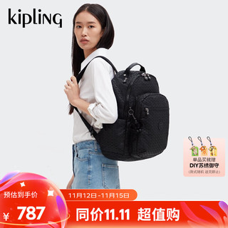 kipling 凯普林 24秋冬新款男女款大容量双肩背包15.6寸13寸电脑包书包|SEOUL系列 黑底字母印花