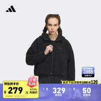 adidas 阿迪达斯 轻运动女装保暖仿羊羔绒连帽夹克外套IP7049 黑色/黑色 A/XL