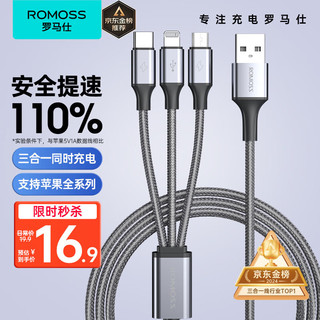 ROMOSS 罗马仕 CB25n Lightning/Micro-B/Type-C 3.5A 数据线 尼龙编织 1.5m 太空灰