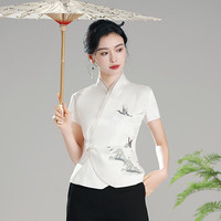 秀觀唐 秀观唐腾鹤2024夏装女新中式国风汉服交领刺绣花旗袍外套上衣 白色 XXL