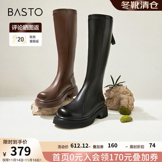 BASTO 百思图 2024冬季时尚街头骑士靴粗跟女长靴BP861DG4 棕色 35