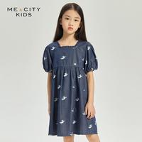 MECITY 米喜迪mecity童装2021夏季新款女童天使印花高腰短袖娃娃裙连衣裙