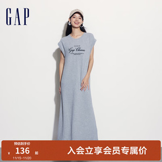 Gap 盖璞 女士印花logo无袖连衣裙宽松休闲百搭长裙 535639 浅灰色 S