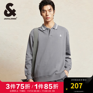 杰克琼斯 杰克·琼斯（JACK&JONES）男装秋季时尚百搭舒适字母静奢风宽松拼色polo领卫衣男套头衫 E40 知更鸟灰 190/108A/XXL