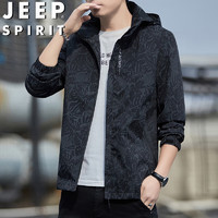 JEEP SPIRIT 吉普冲锋衣夹克男春秋季外套连帽防风冬款宽松百搭男装 黑色 3XL 3XL-（160斤-180斤）