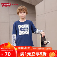 Levi's 李维斯 童装2024秋季男童假两件上衣儿童纯棉长袖t恤潮 深靛蓝 160/76