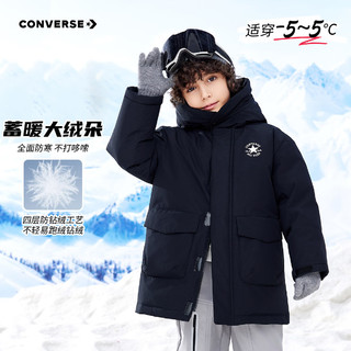 CONVERSE 匡威 中长款连帽加厚加绒羽绒服 正黑色