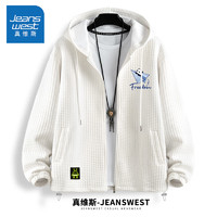 JEANSWEST 真维斯 连帽外套男秋季新款面包格纹ins韩版休闲百搭潮牌时尚拉链开衫男 白色(飞机熊猫胸标) 175/L