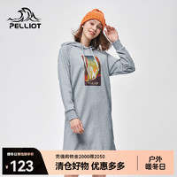 PELLIOT 伯希和 卫衣女秋季中长款连帽印花宽松显瘦卫衣裙