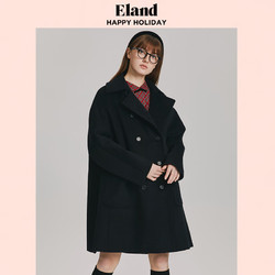 E·LAND 衣恋 ELAND衣恋毛呢外套女学院风中长款冬宽松羊毛呢大衣 黑色(19)