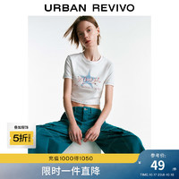 URBAN REVIVO UR秋季新款女装美式复古休闲辣妹风印花撞色圆领T恤UWL430023