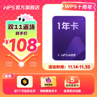 PLUS会员：WPS 金山软件 AI会员年卡+超级会员月卡+镝数图表月卡