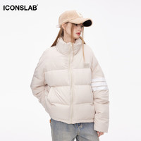 ICONSLAB 基础版条纹羽绒服宽松休闲情侣装外套冬季百搭男女潮 燕麦色 XL